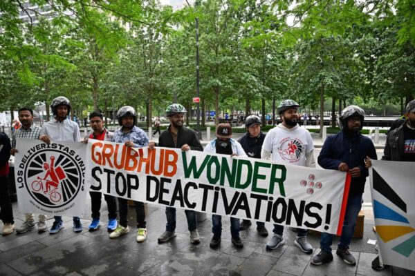 Delivery Workers Rally Against Grubhub’s Mass Deactivations in Lower Manhattan